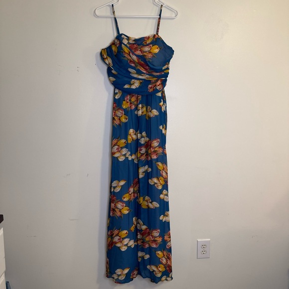 BLUMARINE blue floral Bustier Ruched Dress sz 44 (US 8) - Picture 1 of 16